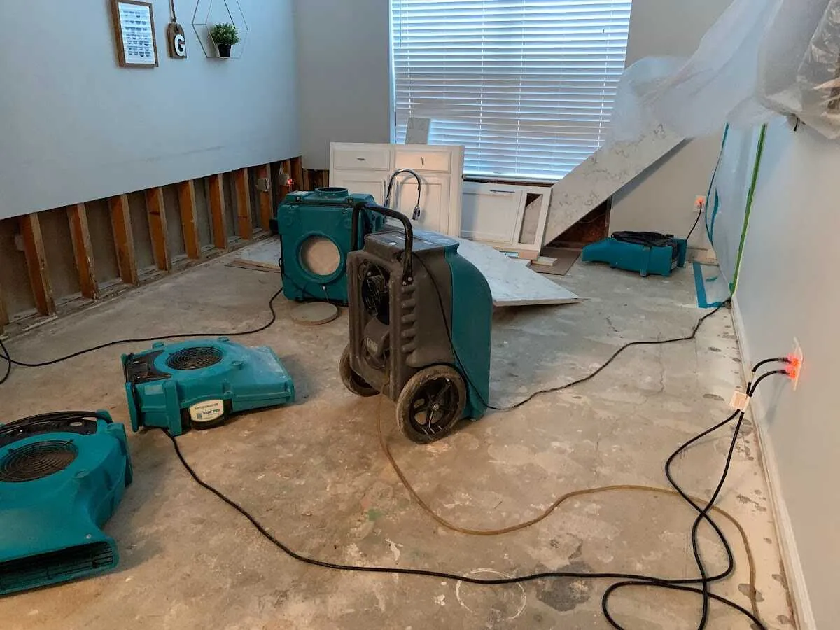 Dehumidifier in flood-cut room for Water Damage Restoration in Wilmette